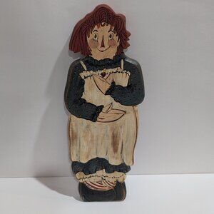 Vintage Handmade & Hand Painted Raggedy Ann Wooden Decoration Signed 1991